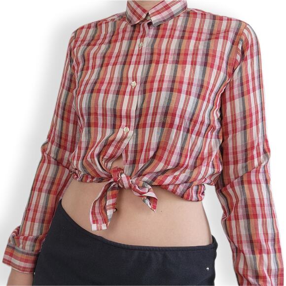 Vintage Bloomingdales Top Shop Light Plaid Top L - Picture 1 of 8